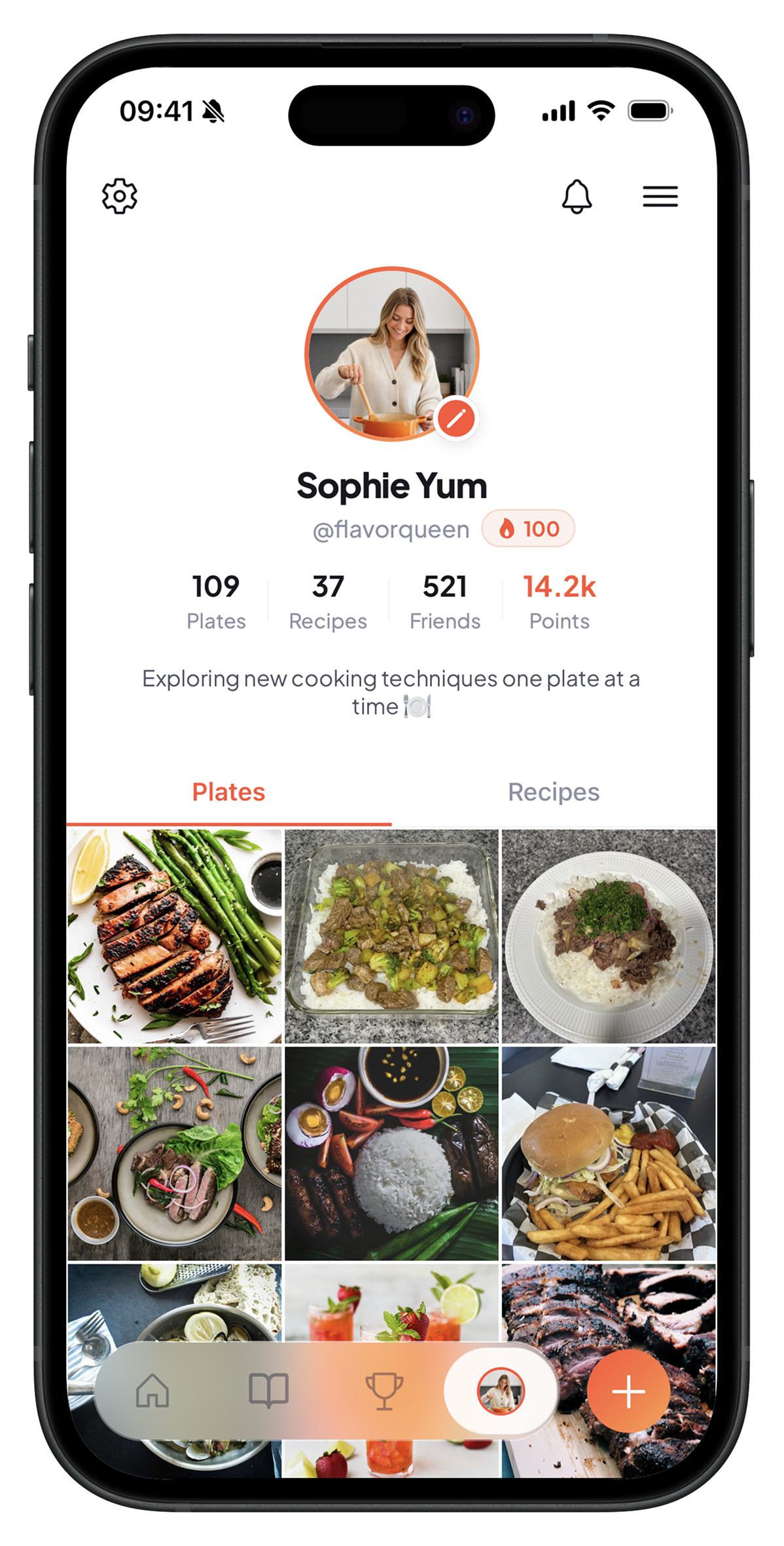 Plated App Profile screen