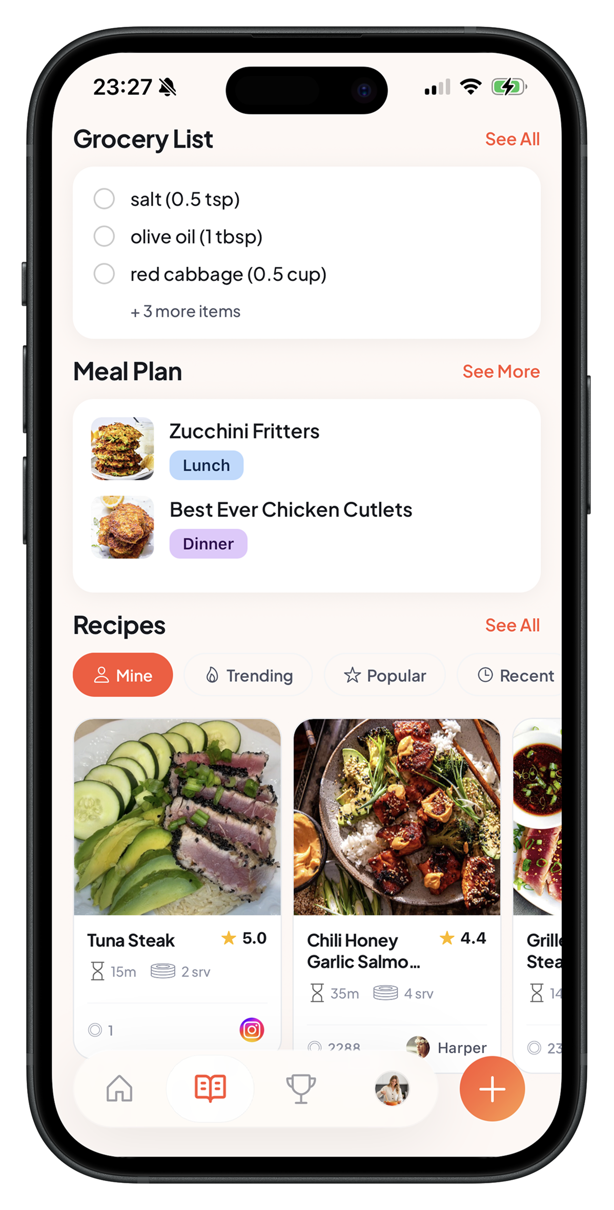 Recipe Dashboard screen